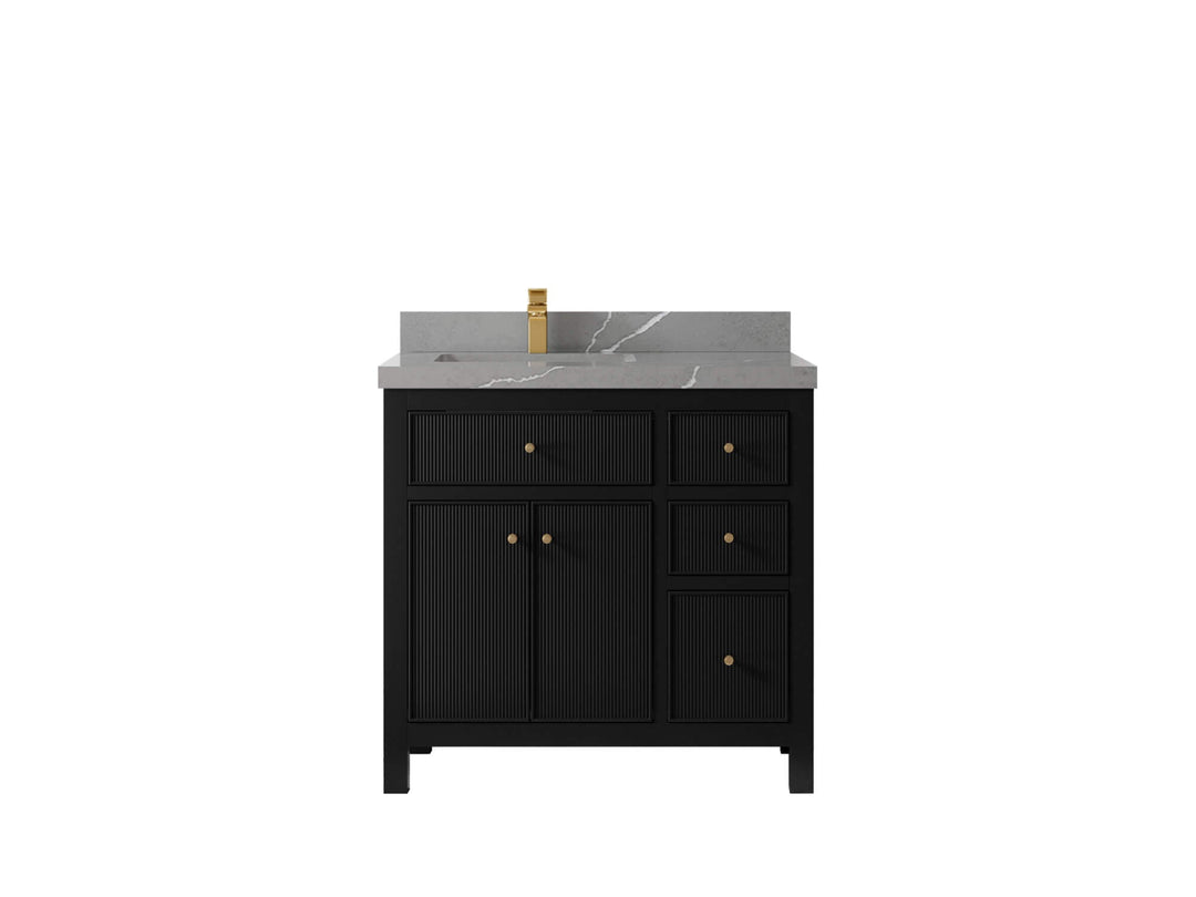 Sonoma 36 in. W x 22 in. D Left Offset Sink Bathroom Vanity in Black with 2 in. Piatra Gray Quartz Countertop