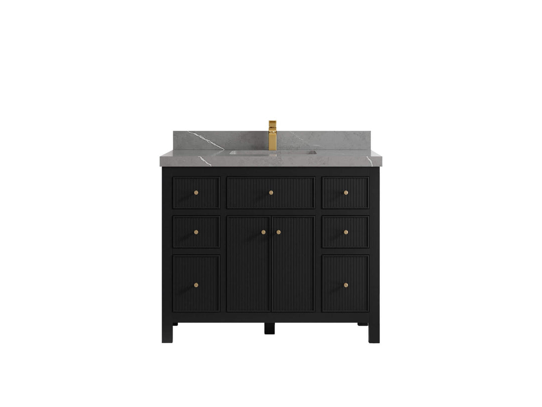 Sonoma 42 in. W x 22 in. D Single Sink Bathroom Vanity in Black with 2 in. Piatra Gray Quartz Countertop