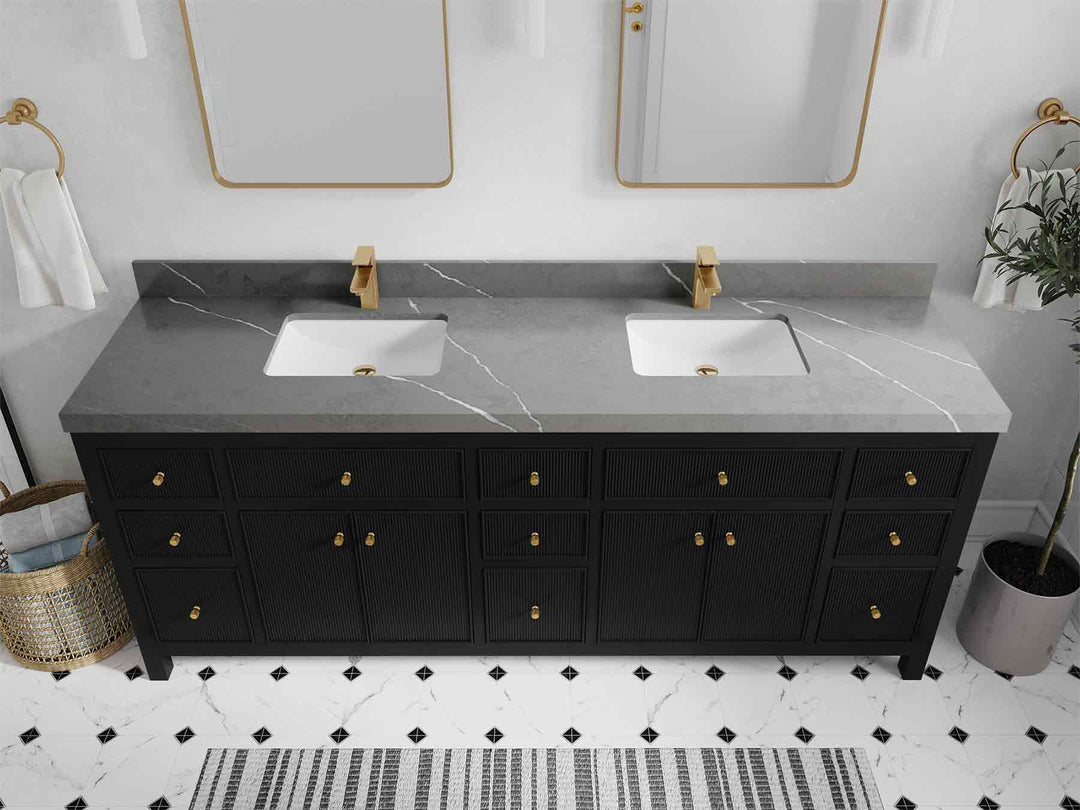 Sonoma 84 in W x 22 in D Free Standing Reeded Double Sink Bathroom Vanity | 
              
                Black
                
                  
             - SON_BLK_WHQZ_84D - photo №34