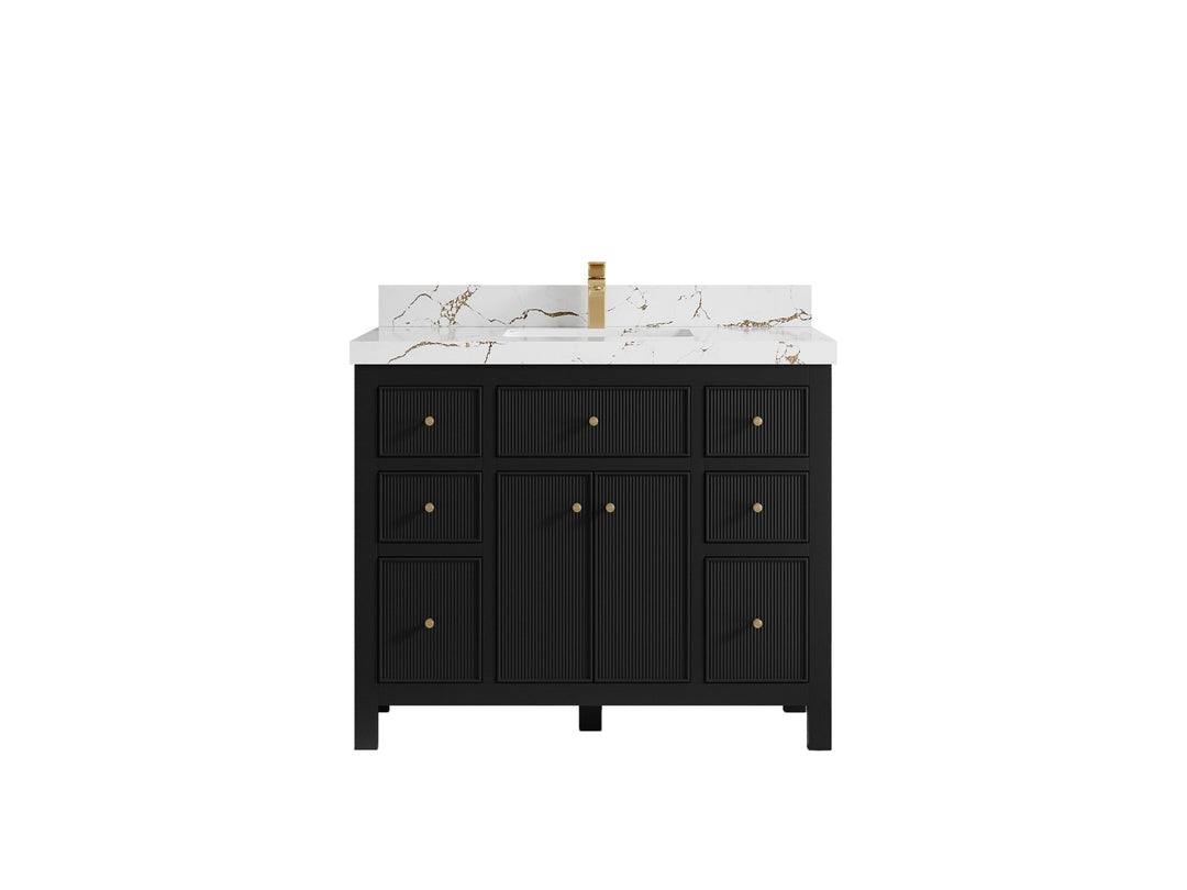 Sonoma 42 in. W x 22 in. D Single Sink Bathroom Vanity in Black with 2 in. Viola Brown Quartz Countertop