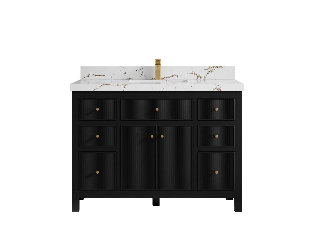 Sonoma 48 in. W x 22 in. D Single Sink Bathroom Vanity in Black with 2 in. Viola Brown Quartz Countertop