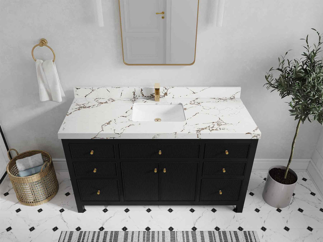 Sonoma 60 in W x 22 in D Free Standing Reeded Single Sink Bathroom Vanity | 
              
                Black
                
                  
             - SON_BLK_WHQZ_60S - photo №41