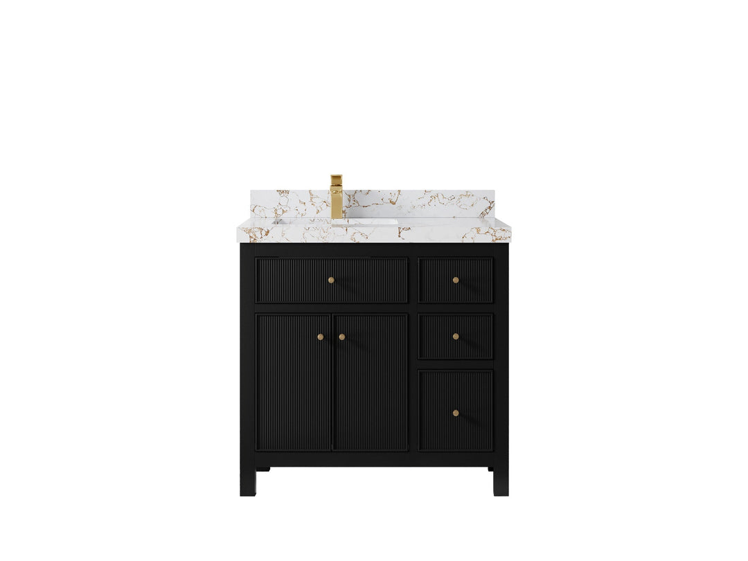 Sonoma 36 in. W x 22 in. D Left Offset Sink Bathroom Vanity in Black with 2 in. Viola Gold Quartz Countertop