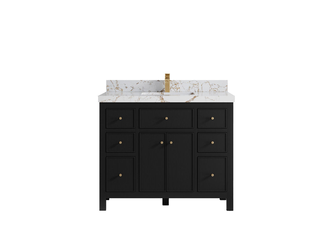 Sonoma 42 in. W x 22 in. D Single Sink Bathroom Vanity in Black with 2 in. Viola Gold Quartz Countertop