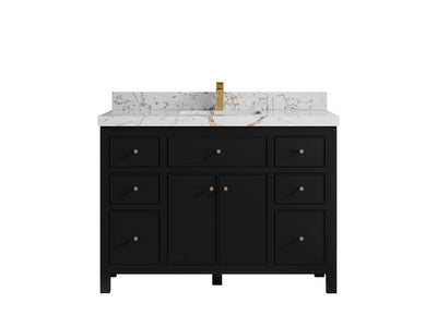 Sonoma 48 in. W x 22 in. D Single Sink Bathroom Vanity in Black with 2 in. Viola Gold Quartz Countertop