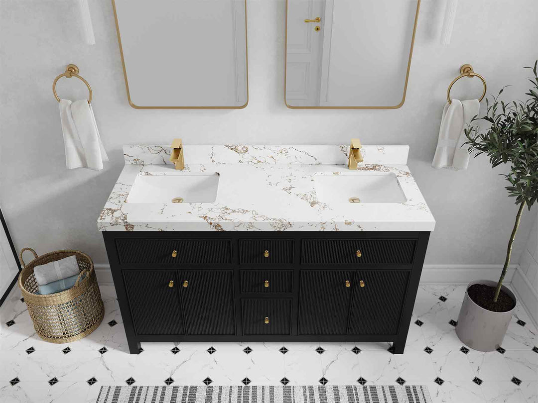 Sonoma 60 in W x 22 in D Free Standing Reeded Double Sink Bathroom Vanity | 
              
                Black
                
                  
             - SON_BLK_WHQZ_60D - photo №42