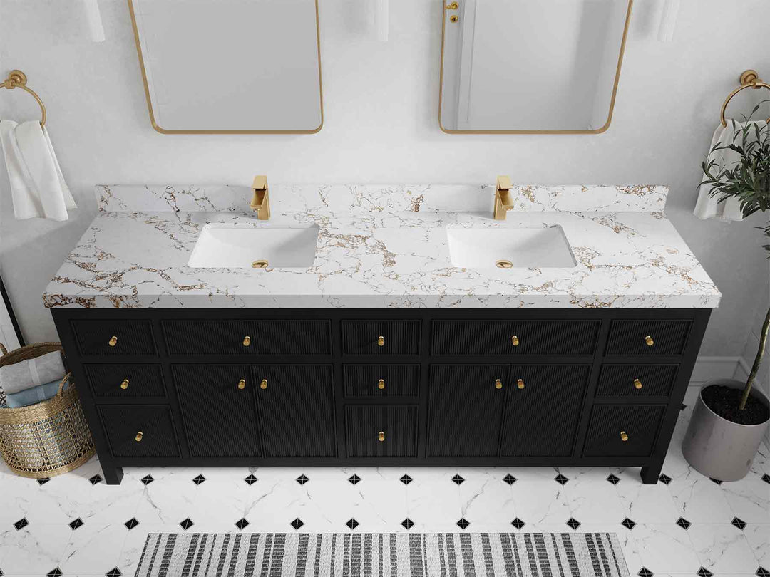 Sonoma 84 in W x 22 in D Free Standing Reeded Double Sink Bathroom Vanity | 
              
                Black
                
                  
             - SON_BLK_WHQZ_84D - photo №40