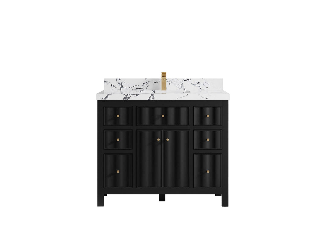 Sonoma 42 in. W x 22 in. D Single Sink Bathroom Vanity in Black with 2 in. Viola Night Quartz Countertop