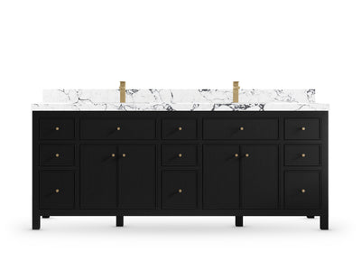 Sonoma 84 Black vanity with Viola Night Quartz, Straight / Mitered, front view