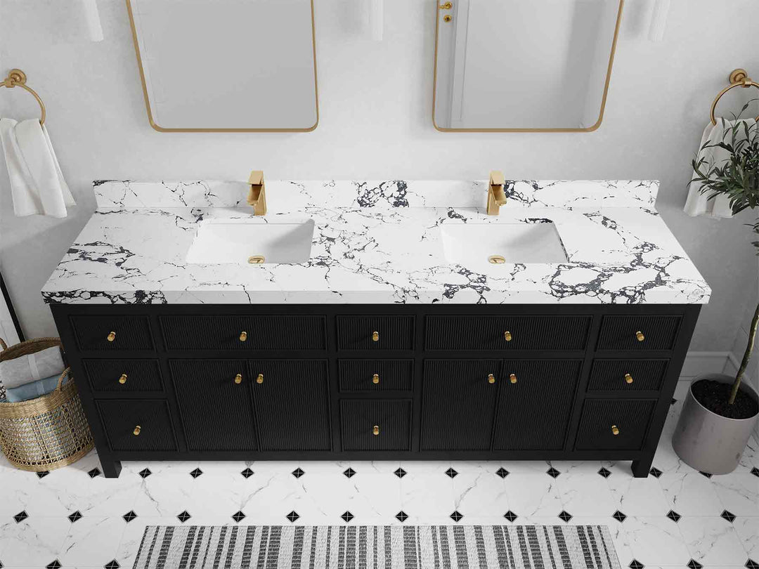 Sonoma 84 in W x 22 in D Free Standing Reeded Double Sink Bathroom Vanity | 
              
                Black
                
                  
             - SON_BLK_WHQZ_84D - photo №42