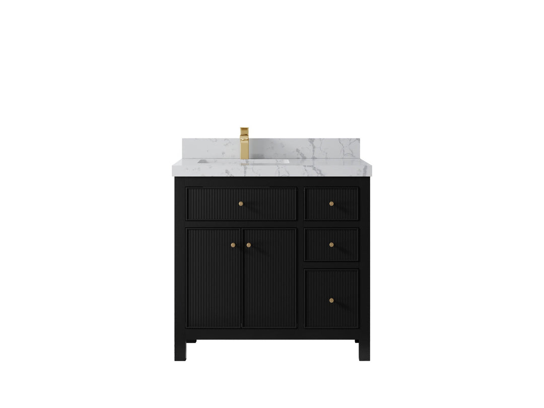 Sonoma 36 in. W x 22 in. D Left Offset Sink Bathroom Vanity in Black with 2 in. Venatino Quartz Countertop