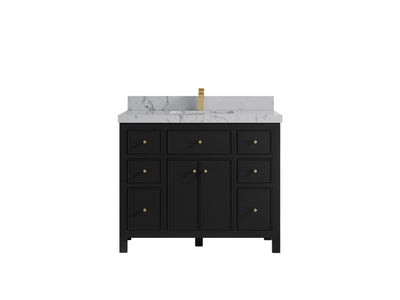 Sonoma 42 in. W x 22 in. D Single Sink Bathroom Vanity in Black with 2 in. Venatino Quartz Countertop