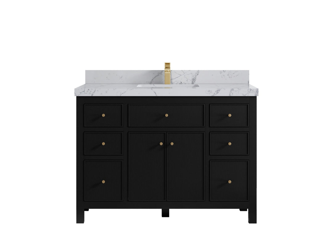 Sonoma 48 in. W x 22 in. D Single Sink Bathroom Vanity in Black with 2 in. Venatino Quartz Countertop