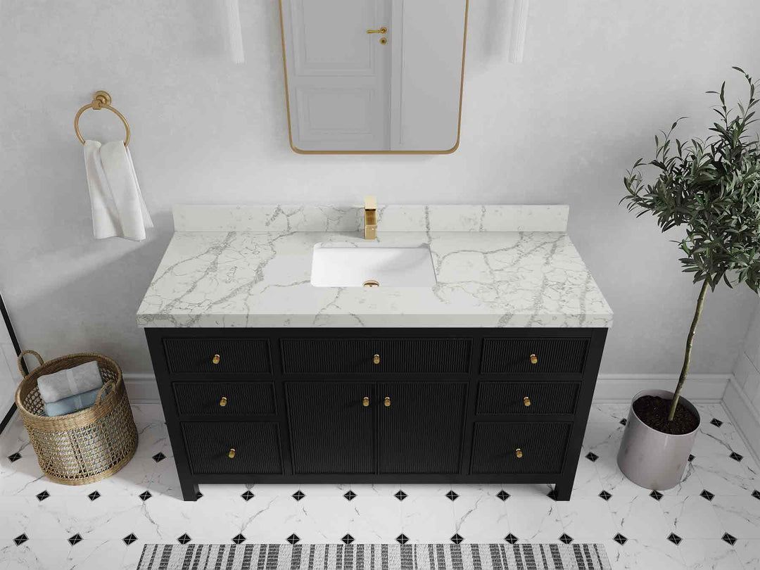 Sonoma 60 in W x 22 in D Free Standing Reeded Single Sink Bathroom Vanity | 
              
                Black
                
                  
             - SON_BLK_WHQZ_60S - photo №40