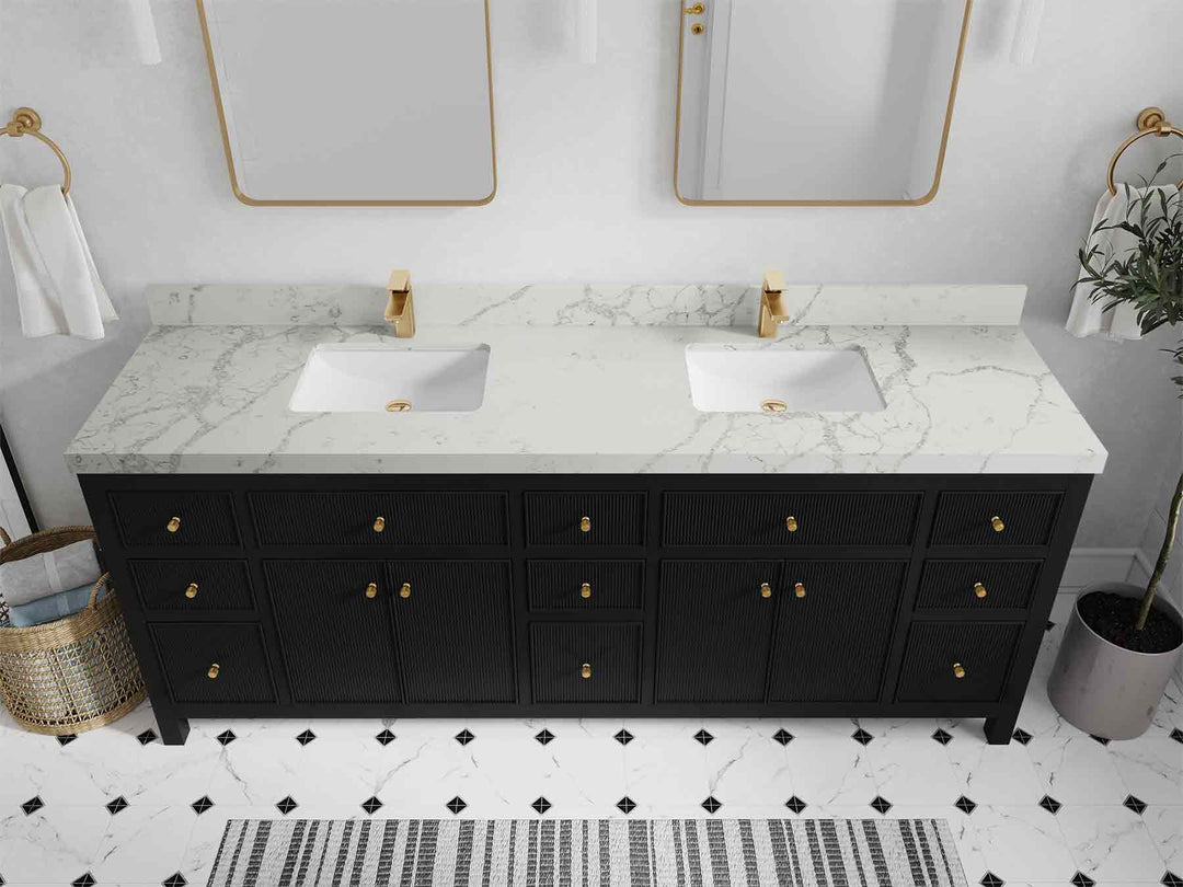 Sonoma 84 in W x 22 in D Free Standing Reeded Double Sink Bathroom Vanity | 
              
                Black
                
                  
             - SON_BLK_WHQZ_84D - photo №36
