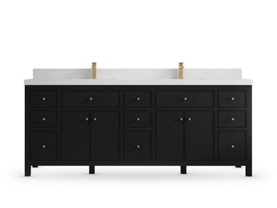 Sonoma 84 Black vanity with White Quartz, Straight / Mitered, front view