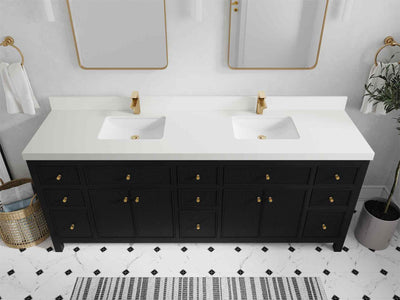Sonoma 84 Black vanity with White Quartz, Straight / Mitered, top view
