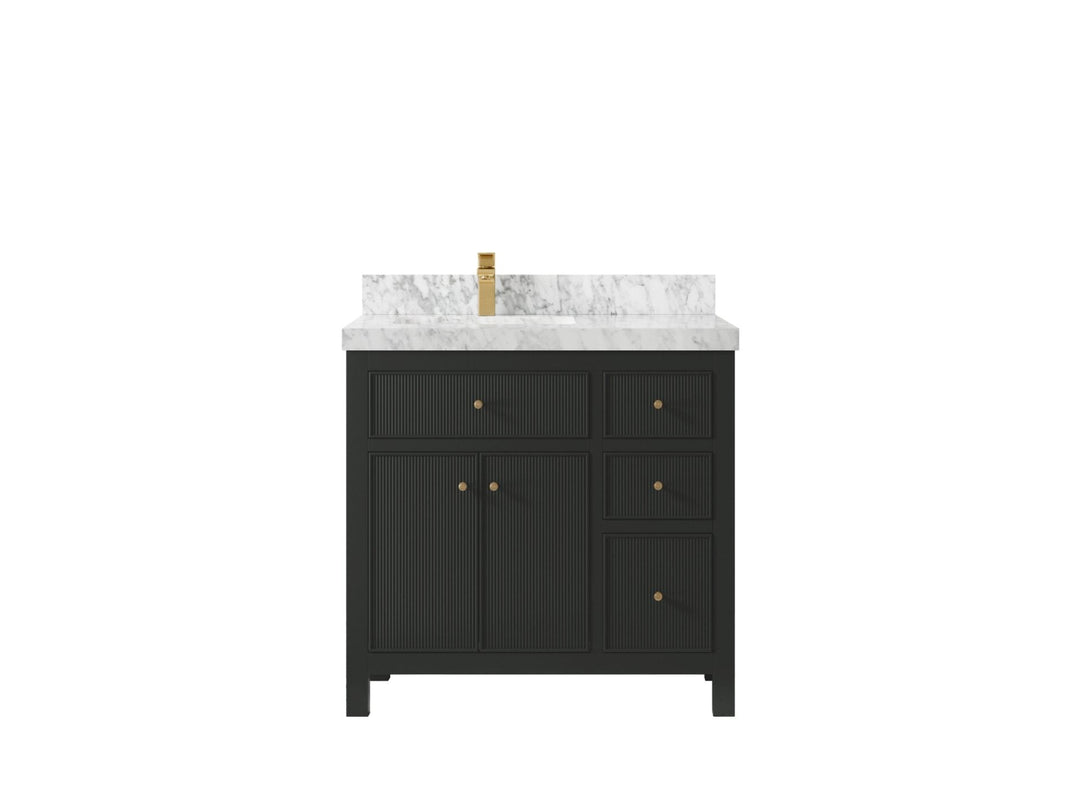 Sonoma 36 in. W x 22 in. D Left Offset Sink Bathroom Vanity in Black Top with 2 in. Carrara Marble Countertop