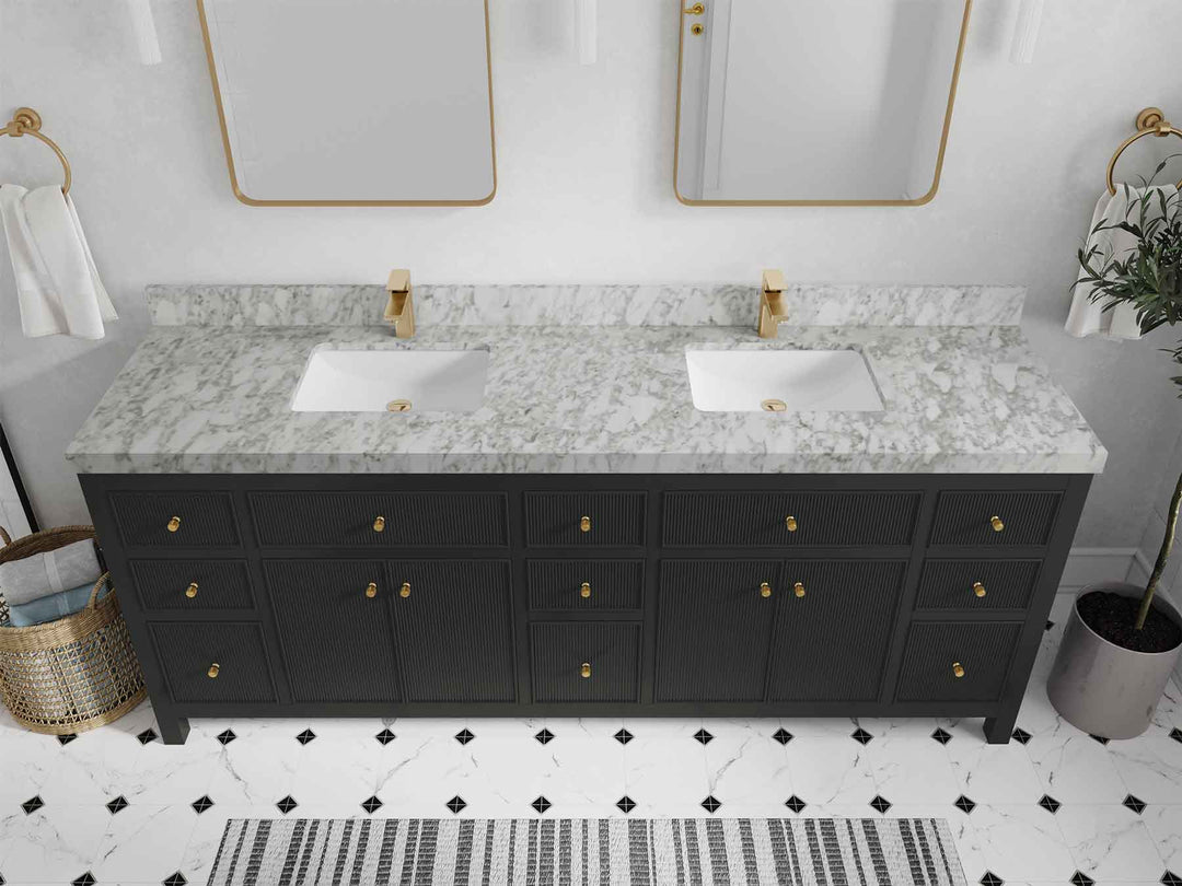Sonoma 84 in W x 22 in D Free Standing Reeded Double Sink Bathroom Vanity | 
              
                Black Top
                
                  
             - SON_BLT_WHQZ_84D - photo №20