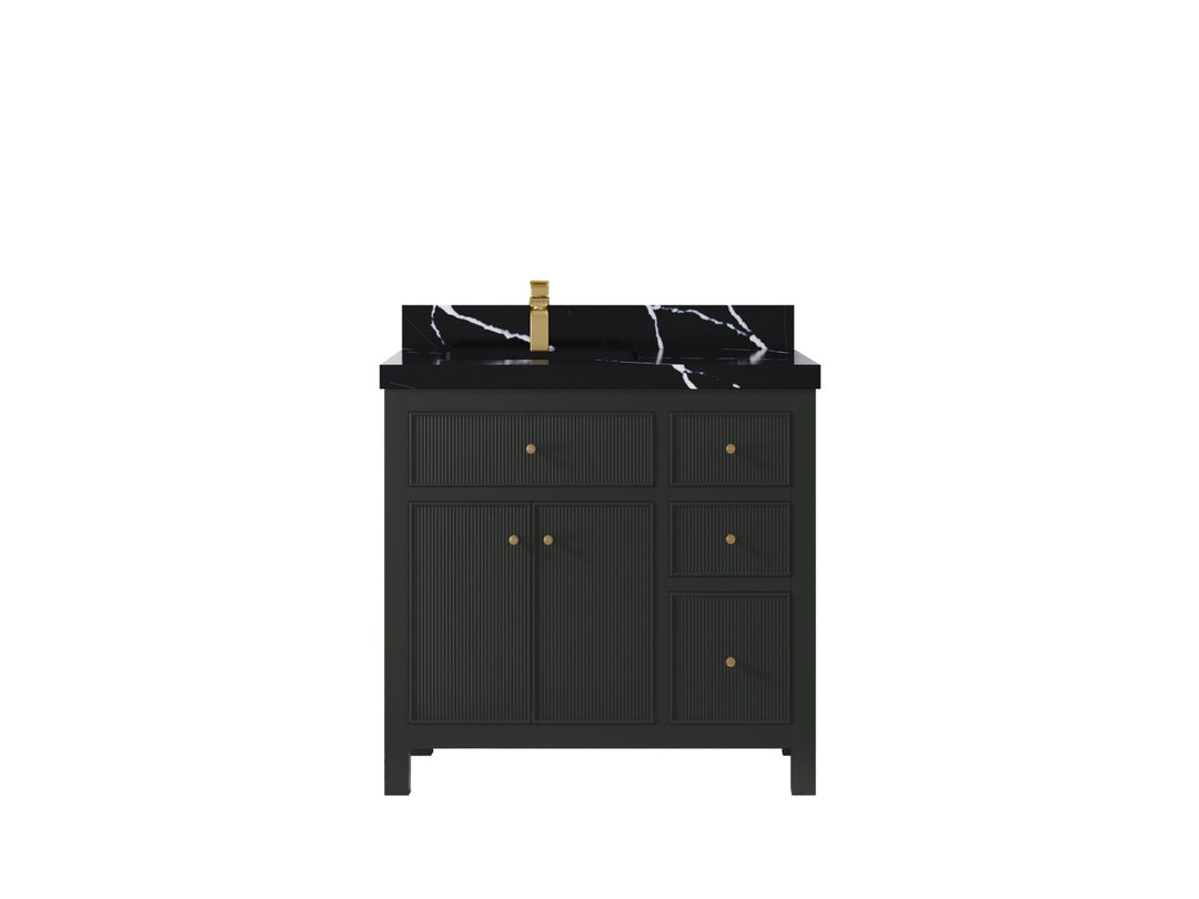 Sonoma 36 in. W x 22 in. D Left Offset Sink Bathroom Vanity in Black Top with 2 in. Calacatta Black Quartz Countertop