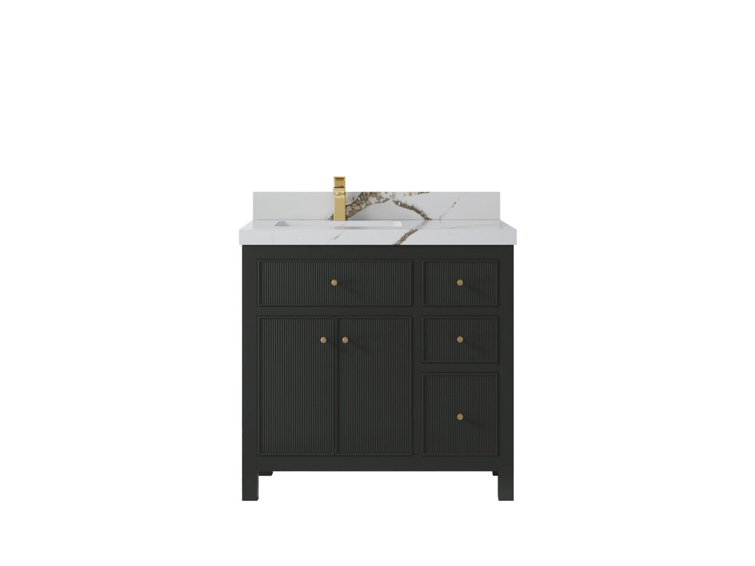 Sonoma 36 in. W x 22 in. D Left Offset Sink Bathroom Vanity in Black Top with 2 in. Calacatta Gold Quartz Countertop