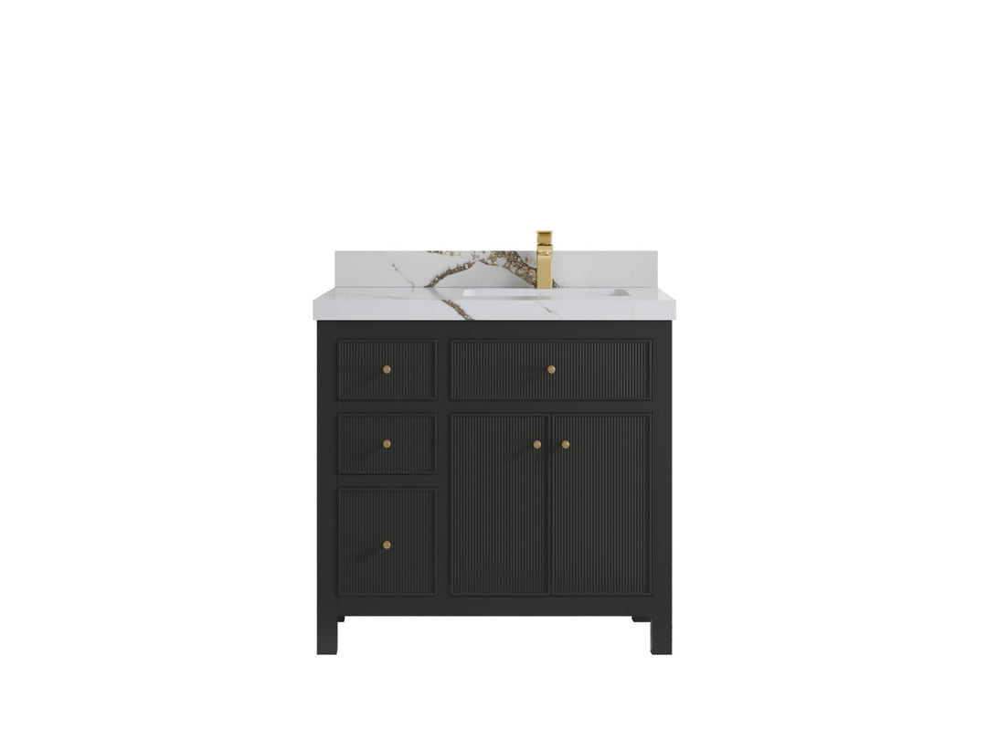 Sonoma 36 in. W x 22 in. D Right Offset Sink Bathroom Vanity in Black Top with 2 in. Calacatta Gold Quartz Countertop