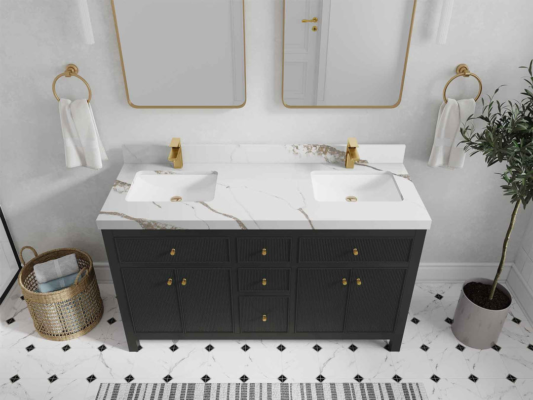 Sonoma 60 in W x 22 in D Free Standing Reeded Double Sink Bathroom Vanity