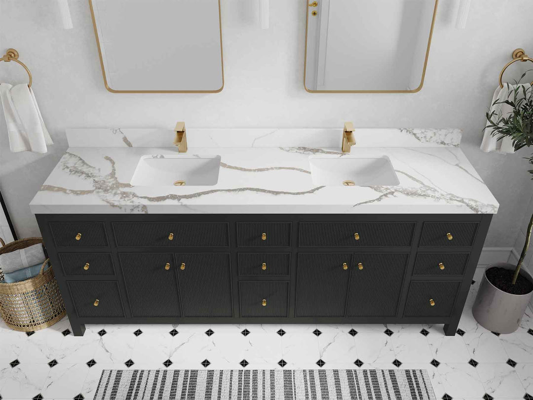 Sonoma 84 in W x 22 in D Free Standing Reeded Double Sink Bathroom Vanity | 
              
                Black Top
                
                  
             - SON_BLT_WHQZ_84D - photo №12
