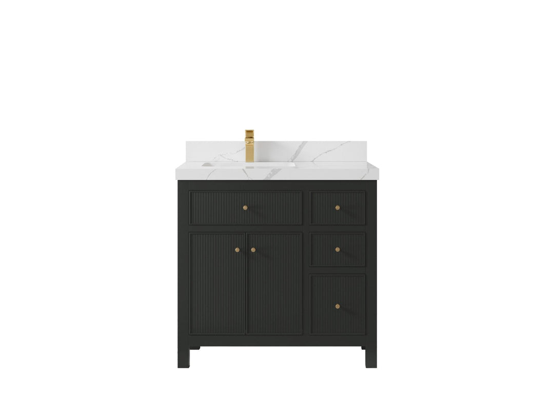Sonoma 36 in. W x 22 in. D Left Offset Sink Bathroom Vanity in Black Top with 2 in. Calacatta Laza Quartz Countertop