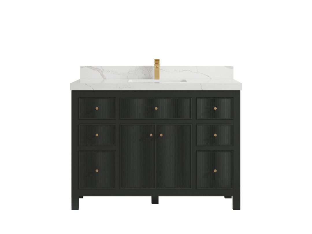 Sonoma 48 in. W x 22 in. D Single Sink Bathroom Vanity in Black Top with 2 in. Calacatta Laza Quartz Countertop