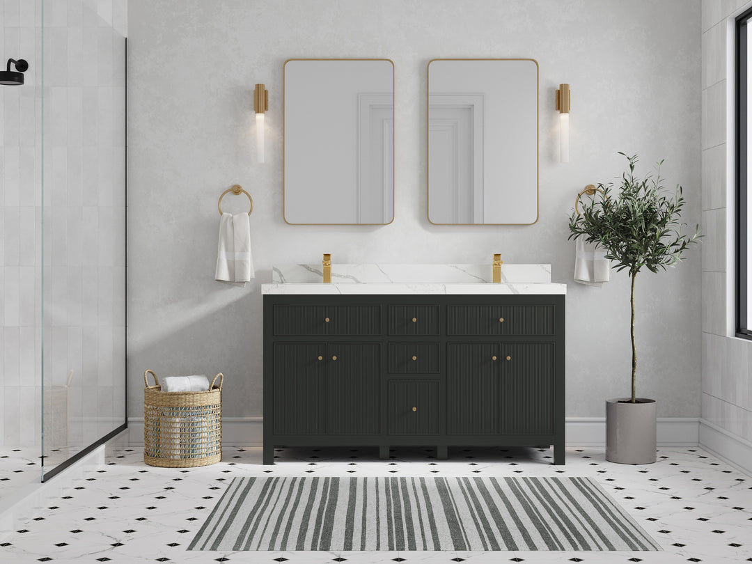 Sonoma 60 in W x 22 in D Free Standing Reeded Double Sink Bathroom Vanity