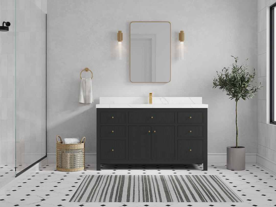 Sonoma 60 in W x 22 in D Free Standing Reeded Single Sink Bathroom Vanity