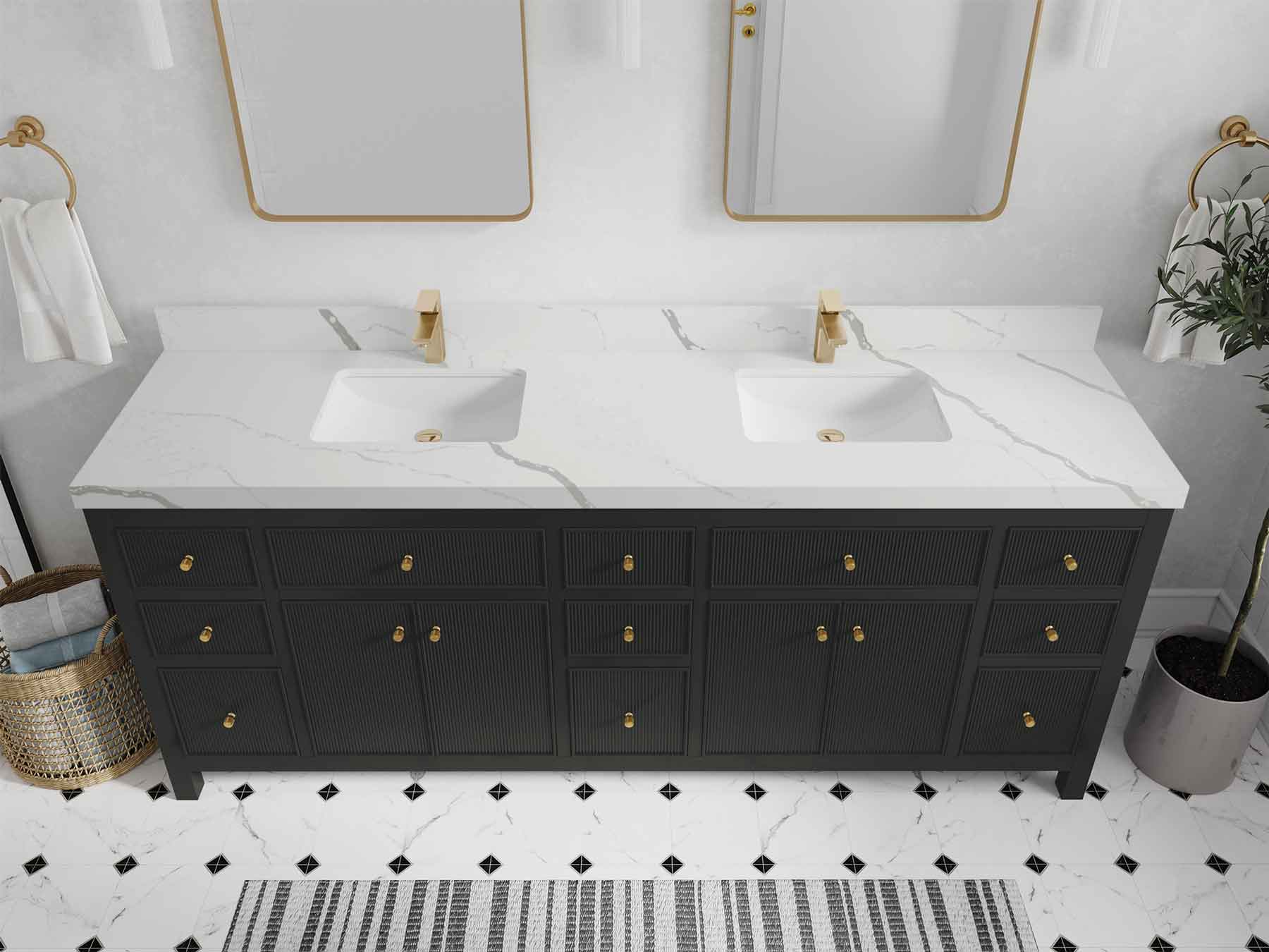 Sonoma 84 in W x 22 in D Free Standing Reeded Double Sink Bathroom Vanity