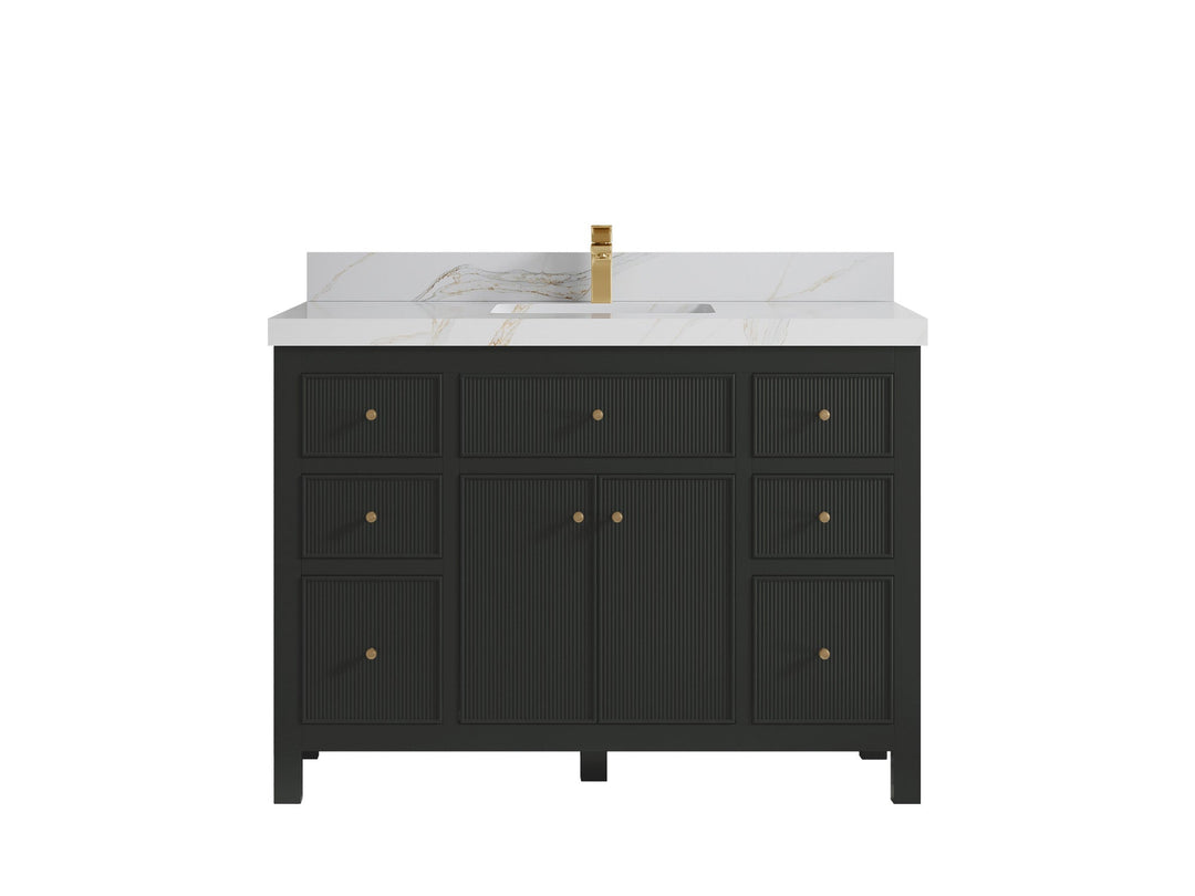 Sonoma 48 in. W x 22 in. D Single Sink Bathroom Vanity in Black Top with 2 in. Calacatta Sienna Quartz Countertop