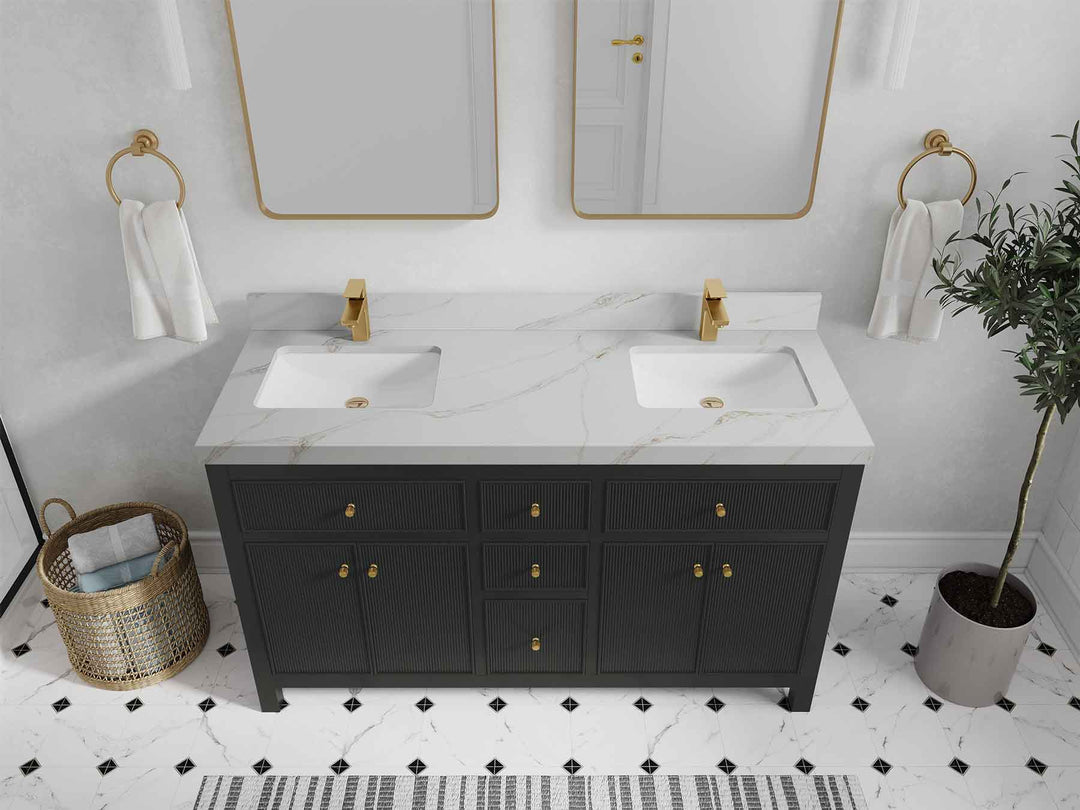 Sonoma 60 in W x 22 in D Free Standing Reeded Double Sink Bathroom Vanity