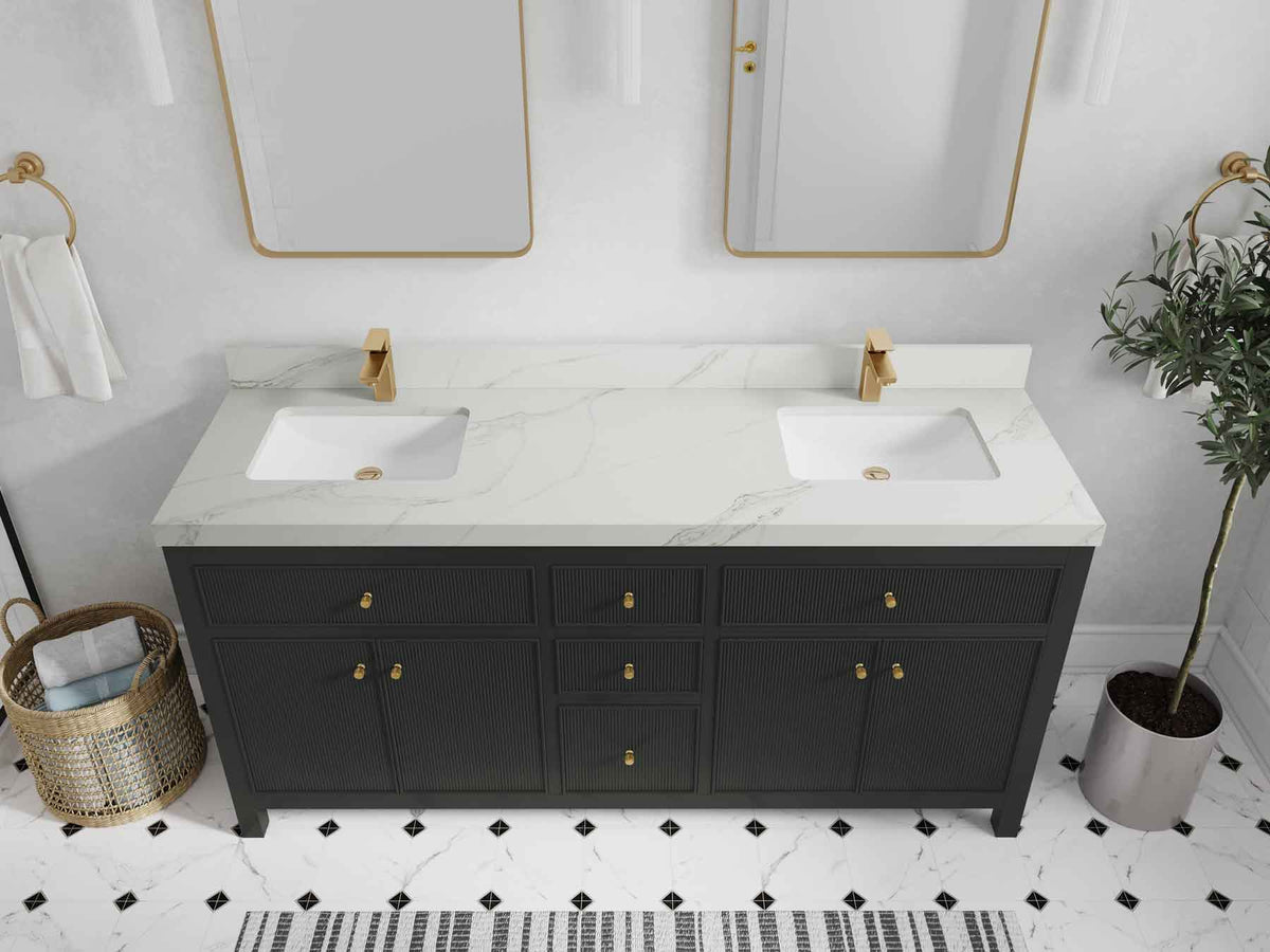 Sonoma 72 in W x 22 in D Free Standing Reeded Double Sink Bathroom Vanity