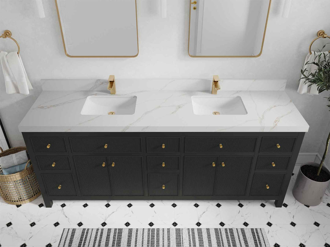 Sonoma 84 in W x 22 in D Free Standing Reeded Double Sink Bathroom Vanity | 
              
                Black Top
                
                  
             - SON_BLT_WHQZ_84D - photo №18