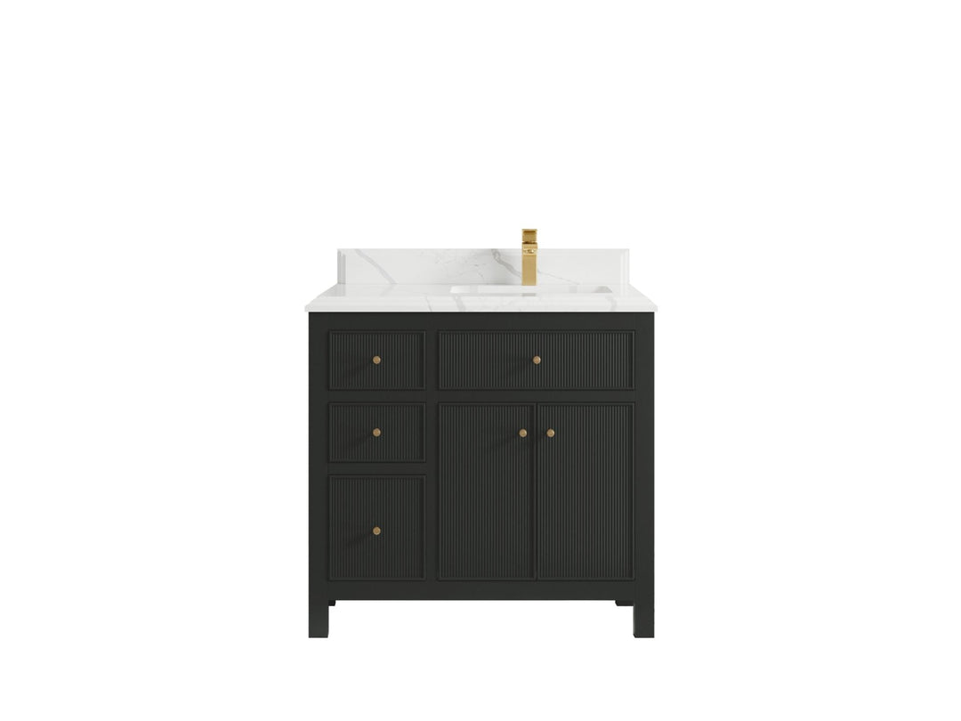 Sonoma 36 in. W x 22 in. D Right Offset Sink Bathroom Vanity in Black Top with Double Cove Edge 1.5 in Calacatta Laza Quartz Countertop