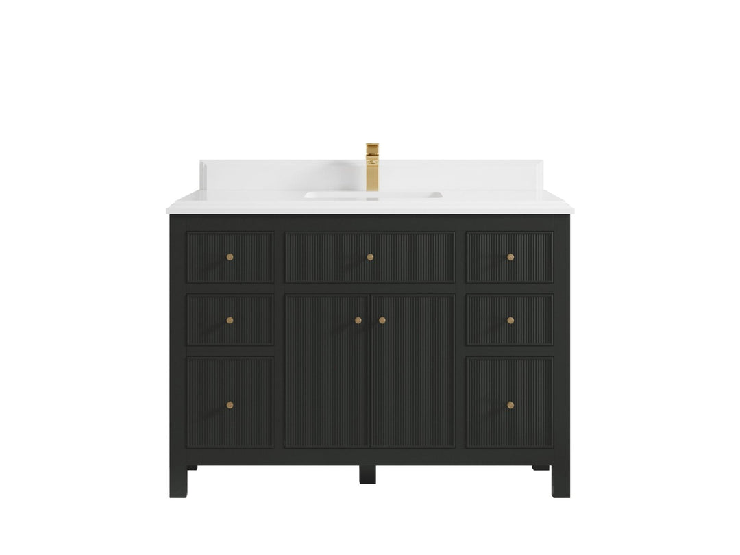 Sonoma 48 in. W x 22 in. D Single Sink Bathroom Vanity in Black Top with Double Cove Edge 1.5 in White Quartz Countertop
