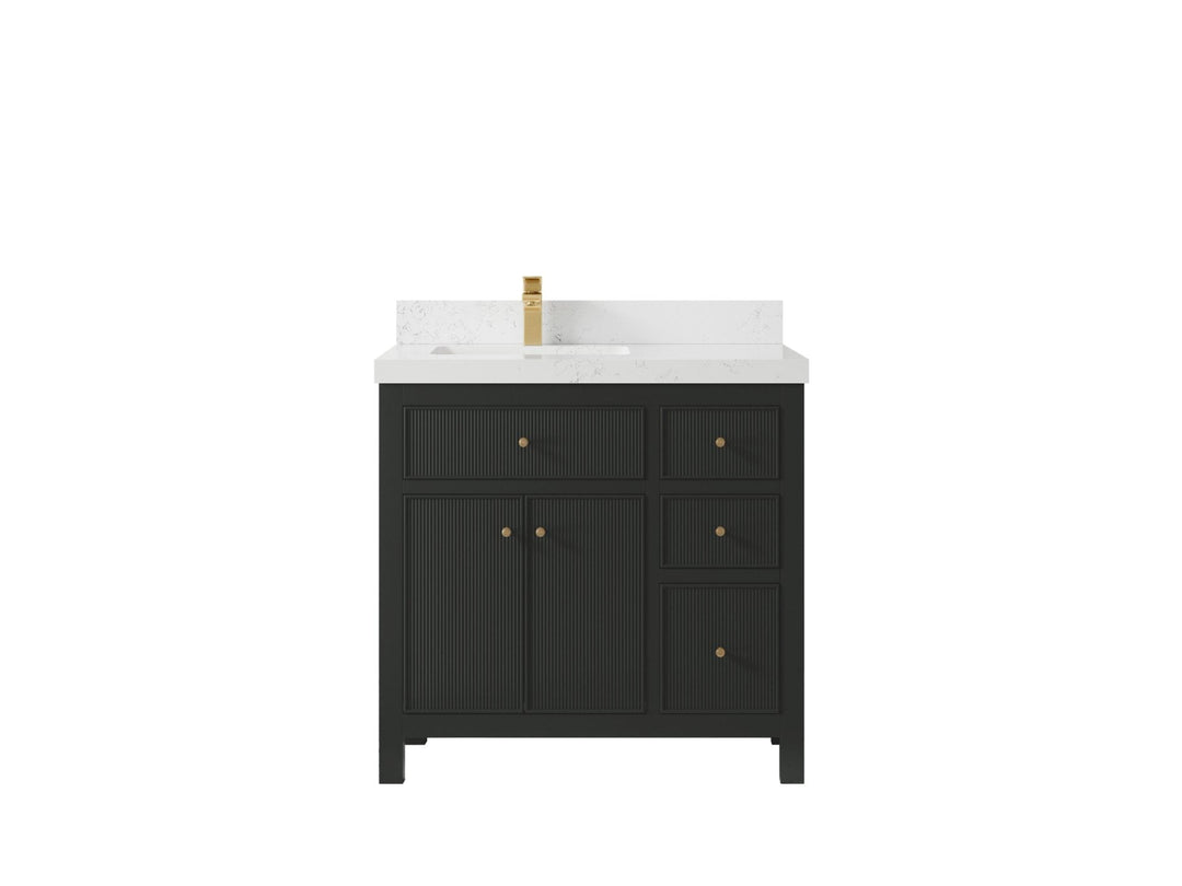 Sonoma 36 in. W x 22 in. D Left Offset Sink Bathroom Vanity in Black Top with 2 in. Empira White Quartz Countertop