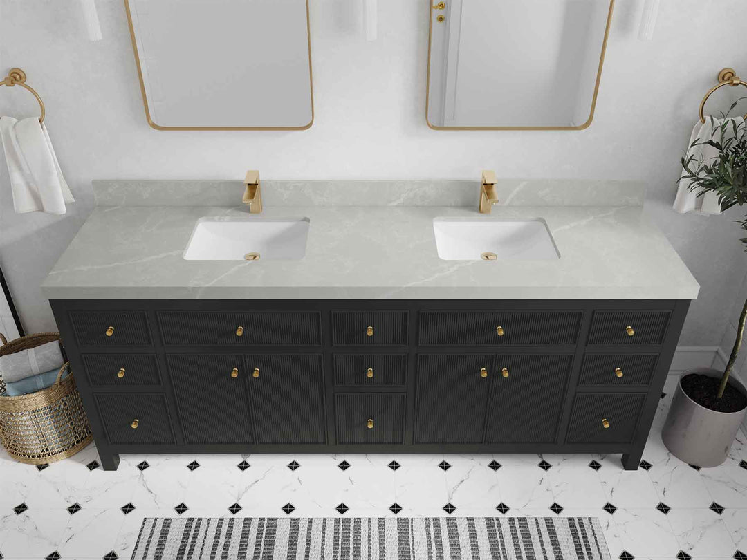 Sonoma 84 in W x 22 in D Free Standing Reeded Double Sink Bathroom Vanity | 
              
                Black Top
                
                  
             - SON_BLT_WHQZ_84D - photo №32