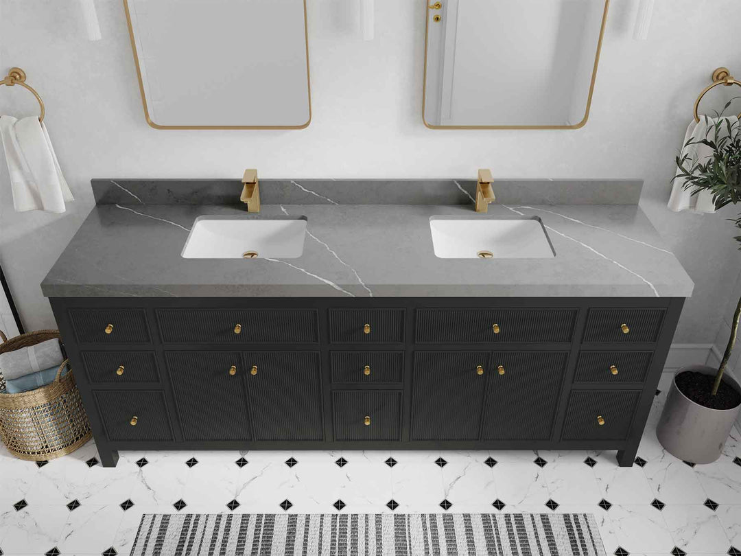Sonoma 84 in W x 22 in D Free Standing Reeded Double Sink Bathroom Vanity | 
              
                Black Top
                
                  
             - SON_BLT_WHQZ_84D - photo №34