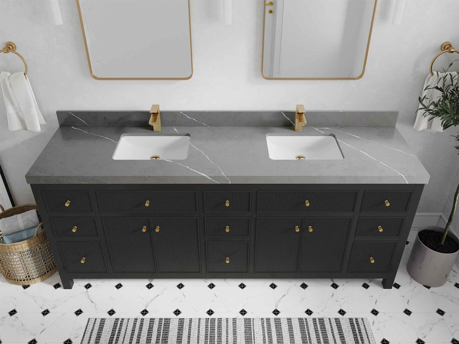 Sonoma 84 in W x 22 in D Free Standing Reeded Double Sink Bathroom Vanity