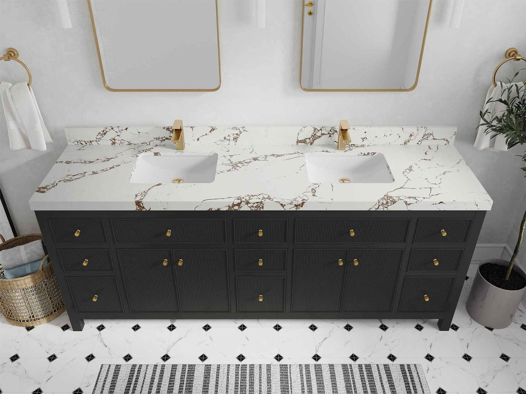 Sonoma 84 in W x 22 in D Free Standing Reeded Double Sink Bathroom Vanity | 
              
                Black Top
                
                  
             - SON_BLT_WHQZ_84D - photo №38