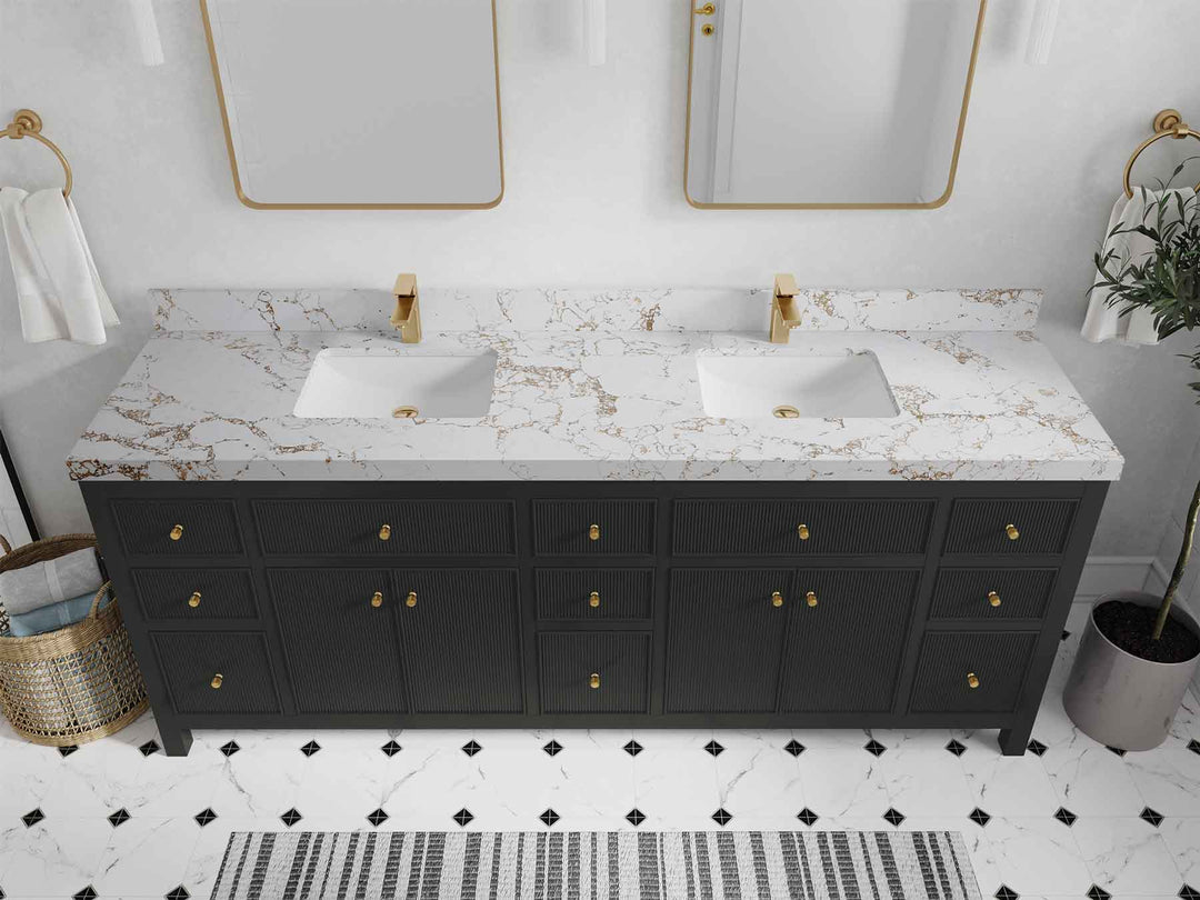 Sonoma 84 in W x 22 in D Free Standing Reeded Double Sink Bathroom Vanity | 
              
                Black Top
                
                  
             - SON_BLT_WHQZ_84D - photo №40
