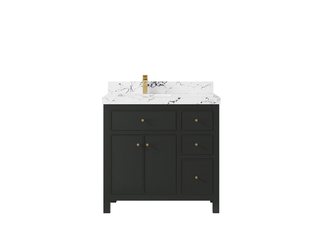Sonoma 36 in. W x 22 in. D Left Offset Sink Bathroom Vanity in Black Top with 2 in. Viola Night Quartz Countertop