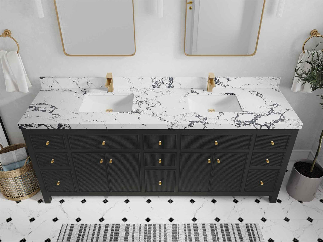Sonoma 84 in W x 22 in D Free Standing Reeded Double Sink Bathroom Vanity | 
              
                Black Top
                
                  
             - SON_BLT_WHQZ_84D - photo №42