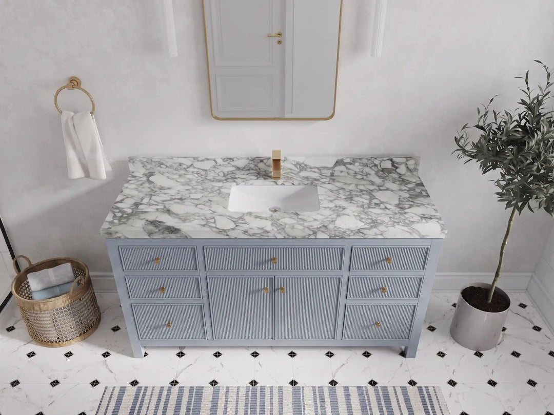 Sonoma 60 in W x 22 in D Free Standing Reeded Single Sink Bathroom Vanity | 
              
                Blue Heather
                
                  
             - SON_BLU_WHQZ_60S - photo №28