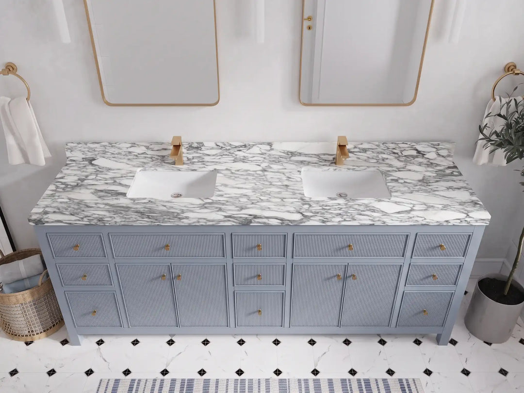 Sonoma 84 in W x 22 in D Free Standing Reeded Double Sink Bathroom Vanity | 
              
                Blue Heather
                
                  
             - SON_BLU_WHQZ_84D - photo №31
