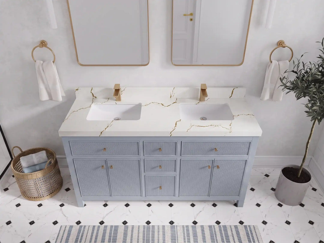 Sonoma 60 in W x 22 in D Free Standing Reeded Double Sink Bathroom Vanity | 
              
                Blue Heather
                
                  
             - SON_BLU_WHQZ_60D - photo №5